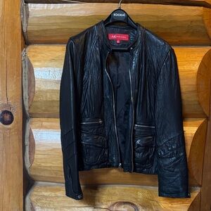 Anne Klein Black Leather Zip-Front Jacket